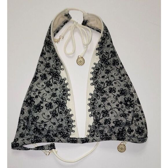 Juicy Couture Beach Royalty Bikini Top Cream and Black Triangle Size M - Picture 7 of 10